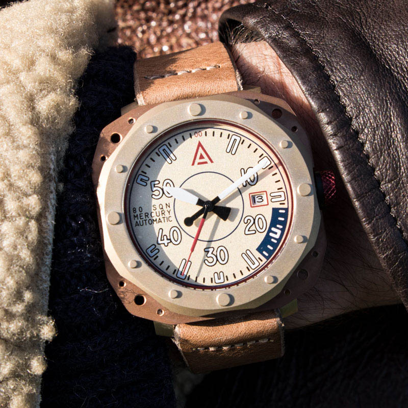 WT author cream pilots wrist watch with genuine leather straps raf pilot lifestyle image